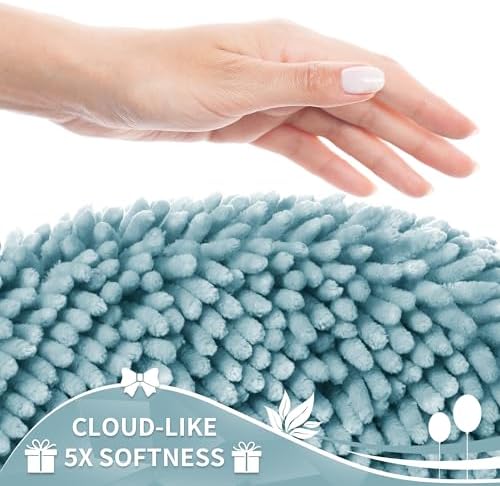 Yimobra Toilet Rugs U Shaped Washable, Extra Thick Soft Absorbent Chenille Contour Bathroom Rugs for Toilet 24x20 Inch, Quick Dry Non Slip Toilet Mat for Bath Floor, Greyish Blue