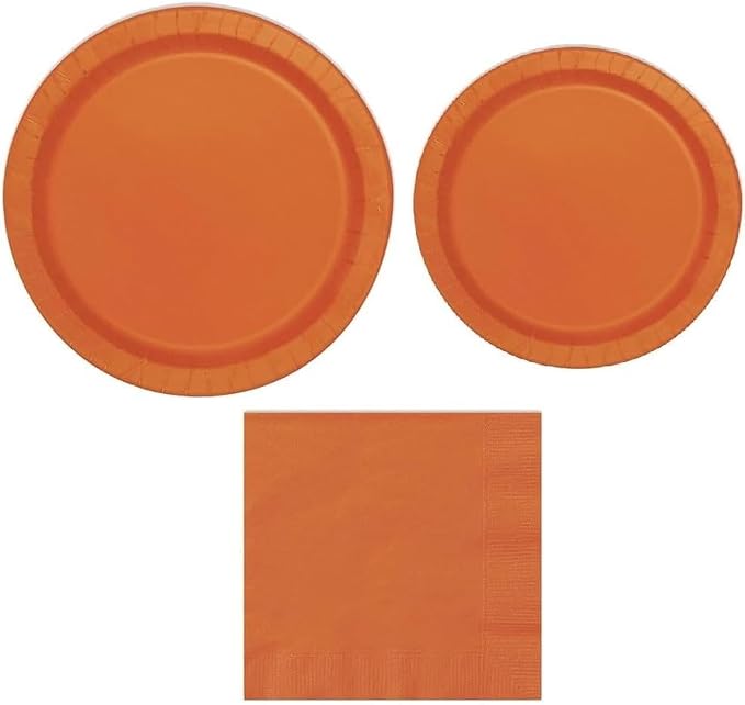 Heavy Duty Orange Party Bundle Paper 9" Dinner plate, 7" Dessert Plates And Napkins, 56 Piece Disposable Paper Party Plate Set