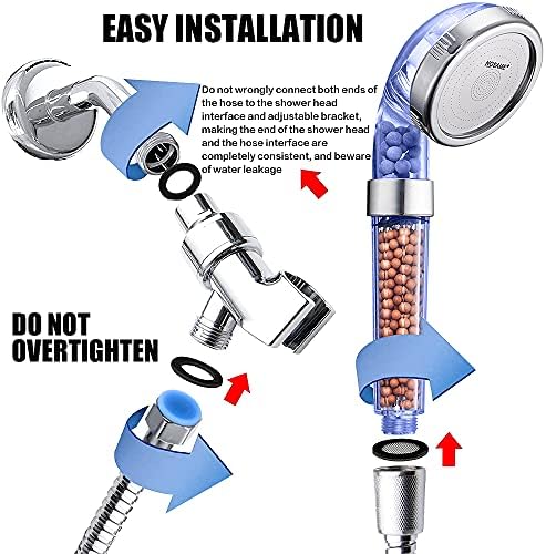 Nosame® Shower Head with Hose and Braket, Filter Filtration High Pressure Water Saving 3 Mode Function Spray Handheld Showerheads for Dry Skin & Hair