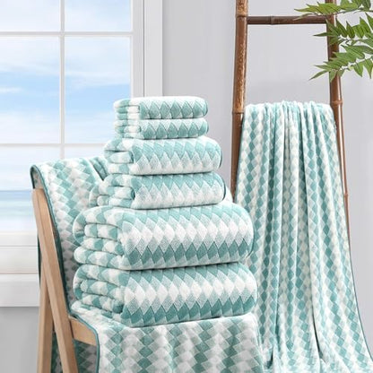 8 Piece Bathroom Towel Set Aqua |2 Oversized Large Bath Towels Sheet,2 Hand Towels and 4 Washcloths| 600GSM Ultra Soft Luxury Premium Towel Set Highly Absorbent Quick Dry Hotel Towel Collection