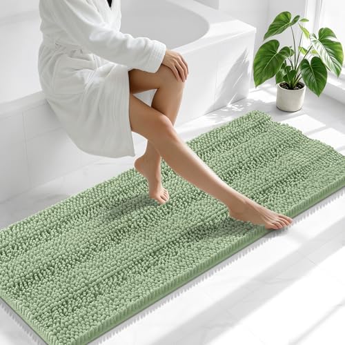 Smiry Thick Chenille Bathroom Runner Rugs 47x20, Soft Bath Mat, Sage Green