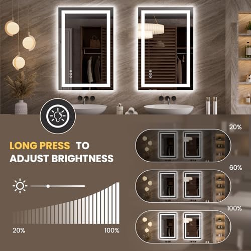 LOAAO 23.6"x35.4" LED Bathroom Mirror with Lights, UL Listed