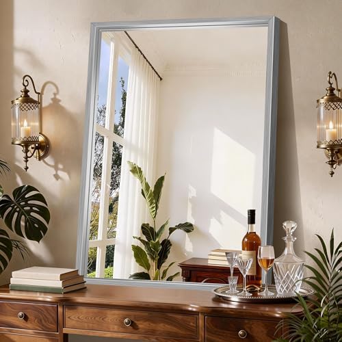 CIRCUMI 30"x42" Brushed Silver Bathroom Mirror, Rectangular Vanity Mirror