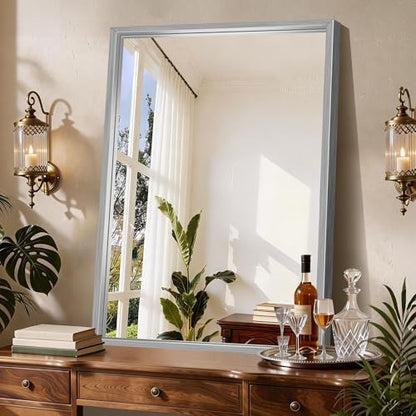 CIRCUMI 30"x42" Brushed Silver Bathroom Mirror, Rectangular Vanity Mirror