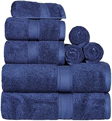 SUPERIOR Egyptian Cotton Ultra Plush & Absorbent, 8 Piece Set, Navy Blue