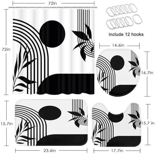 Bathroom Sets with Shower Curtain and Rugs, 4 Pcs, Boho Minimalist