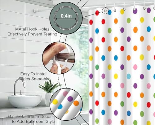 Polka Dot Shower Curtain Colorful Retro Cute Spot Vintage Fabric Decorative Bathroom Curtains with Hooks,70" Wx75 H