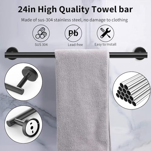 Newfun 10-Pieces Matte Black Bathroom Hardware Set 24 Inch