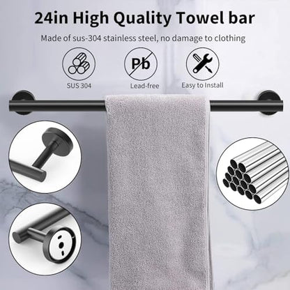 Newfun 10-Pieces Matte Black Bathroom Hardware Set 24 Inch