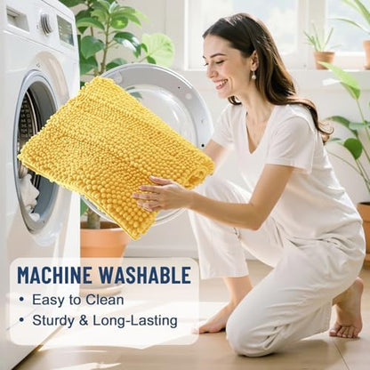 Grandaily Chenille Striped Bathroom Rugs 47x20, Extra Thick and Soft Absorbent Bath Mats, Rubber Backing, Plush Shaggy Shower Carpet, Machine Wash Dry, Bath Rug for Bathroom, Light Yellow