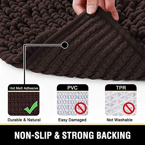 H.VERSAILTEX Luxury Chenille Bathroom Mats - Non Slip, Extra Soft, Absorbent, Shaggy, Washable, Fast Dry 2 Piece (Chocolate, 20" x 32"/17" x 24")