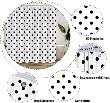 Polka Dot Shower Curtain Black White Retro Spot Vintage Fabric Decorative Bathroom Curtains with Hooks,67" Wx70 H