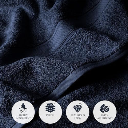 SUPERIOR Egyptian Cotton Ultra Plush & Absorbent, 6 Piece Set, Navy Blue
