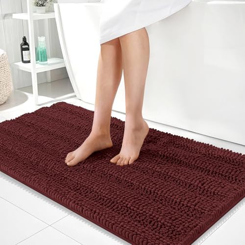 OLANLY Bathroom Runner Rugs 44x24, Chenille Bath Rugs, Andorra Red-Brown