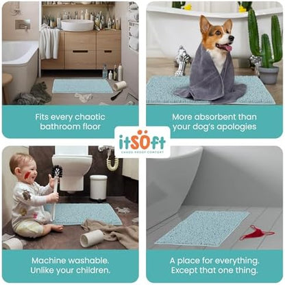 ITSOFT Large Plush Bathroom Rug 47"x21", Absorbent Machine Washable Non Slip Chenille Bath Mats, Quick Dry Bathmat, Bath Rugs for Bath, Shower, Bedroom, Door Mat, Spa Blue