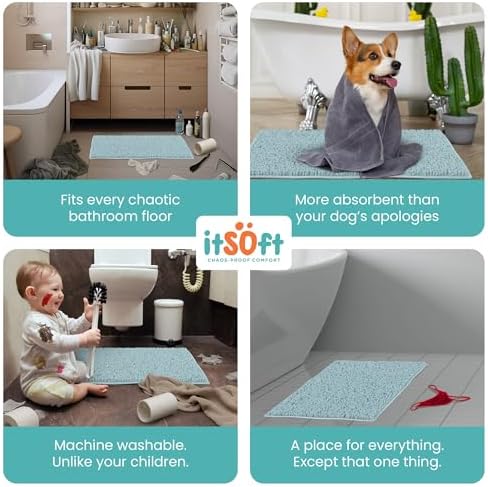 Small Chenille Bath Mats 25"x18", Plush Absorbent Bath Mats Quick Dry, Soft & Machine Washable, Non Slip Carpet for Bathroom, Thick Bathroom Rugs, Shower Restroom Rug Mat, Alfombras De Bano, Bathrugs