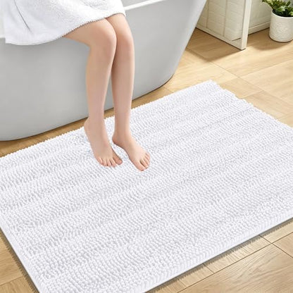 OLANLY Thick Large Bathroom Rugs 44x32, Soft Chenille Bath Rugs, White