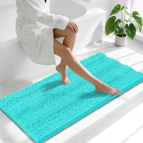 Smiry Thick Chenille Bathroom Runner Rugs 47x24, Absorbent Bath Mat, Teal