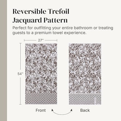Modern Threads 6 Piece Bath Towel Set – Bathroom Set with 2 Bath Towels, 2 Hand Towels, and 2 Wash Cloths – 100% Cotton, Super Absorbent & Extra Soft – Reversible Botanical Vine (Taupe Brown)