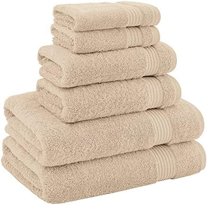 American Veteran 6 Piece Luxury Towel Set, 100% Cotton Turkish Towels - 2 Bath, 2 Hand, 2 Washcloths, Beige