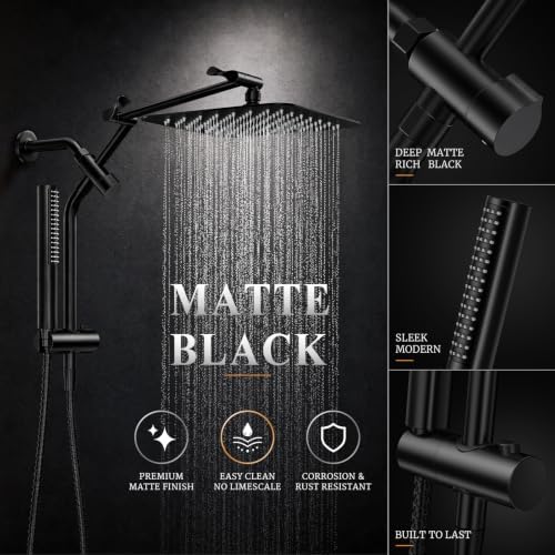 Veken All Metal 10" Luxurious Rain Shower Head with Handheld Spray,Square