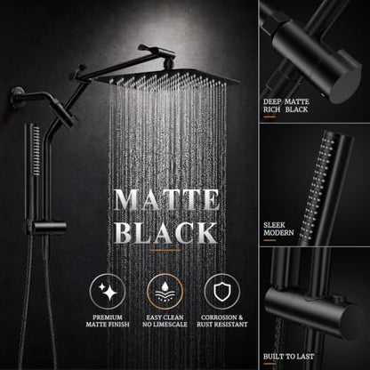 Veken All Metal 10" Luxurious Rain Shower Head with Handheld Spray,Square