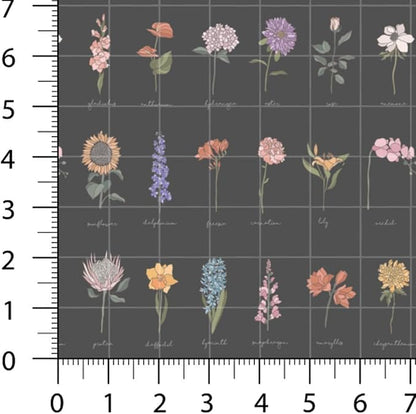 Patchwork Fabric Panel 100x155 cm, 100% Cotton Satin, 6 Coordinated Floral Botanical Patterns, Mustard Yellow & Dark Garden Quilting Fabric (Floral Symphony, 6pcs 50x50cm)