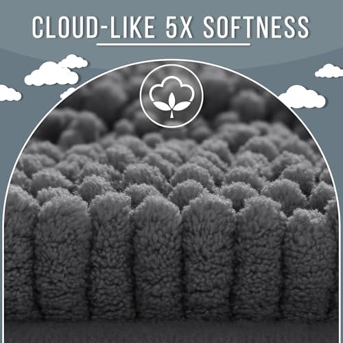 Yimobra Bathroom Rug Mat 47 x 24, Non Slip and Super Absorbent Bath Mat,Machine Washable Quick Dry,Ultra Plush Chenille Shower Rugs for Bathroom Floor Sink Tub and Shower Outside,Dark Gray
