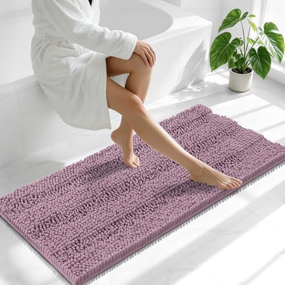 Smiry Thick Chenille Bathroom Runner Rugs 47x20, Soft Bath Mat, Deep Plum