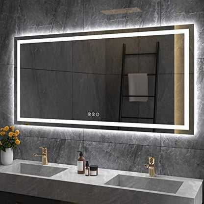 Amorho LED Bathroom Mirror, 60"X32" with Front Light and Backlit