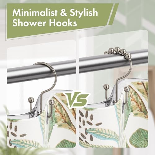 Amazer Shower Curtain Hooks, 12PCS Rust-Resistant Metal Double Shower Curtain Rings for Curtain Rolling Shower Hooks, Shower Rings for Bathroom Shower Curtain Rod, Nickel