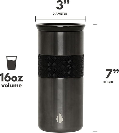Elemental Artisan Insulated Tumbler, Triple Wall Coffee Travel Mug, Reusable Stainless Steel Coffee Tumbler with Ceramic Lid, Thermal Coffee Cups for Hot (6 Hrs) & Cold (18 Hrs), 16oz - Gunmetal