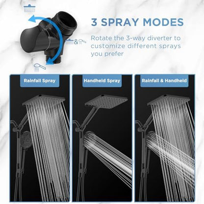 MakeFit Dual Filtered Rain Shower Head Combo, High Pressure Handheld Shower Head with Adjustable Bar - Rainfall Shower Head And Showerhead with Filter for Hard Water - Removes Chlorine