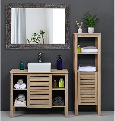 AAZZKANG Wall Mirror with Rectangle Wood Frame Large 28"x20" Rustic Decorative Hanging Mirrors for Bedroom Bathroom Living Room Home Office