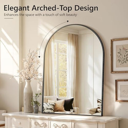 Arched Bathroom Mirror for Wall, 55" x 30" Metal Frame Vanity Mirror, Black