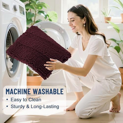 Grandaily Chenille Striped Bathroom Rugs 36x24, Extra Thick and Soft Absorbent Bath Mats, Rubber Backing, Plush Shaggy Shower Carpet, Machine Wash Dry, Bath Rug for Bathroom, Black Cherry
