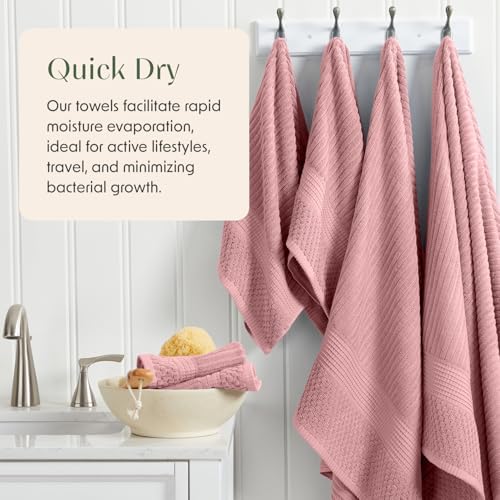 Springtree Home 100% Cotton Bath Towel Set | 6-Piece Set | Textured | Rose