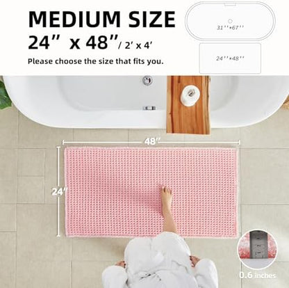TYUU Waffle Bath Mat, Cute Bathroom Rugs Non Slip, 48x24 Light Peachy Pink