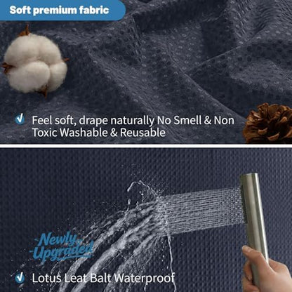 2-in-1 Waterproof Fabric Shower Curtain - No Separate Liner Needed, Hotel-Style Waffle Weave, Effortless Cleaning & Washable Bathroom Shower Curtain Set,72Wx72H,Navy Blue