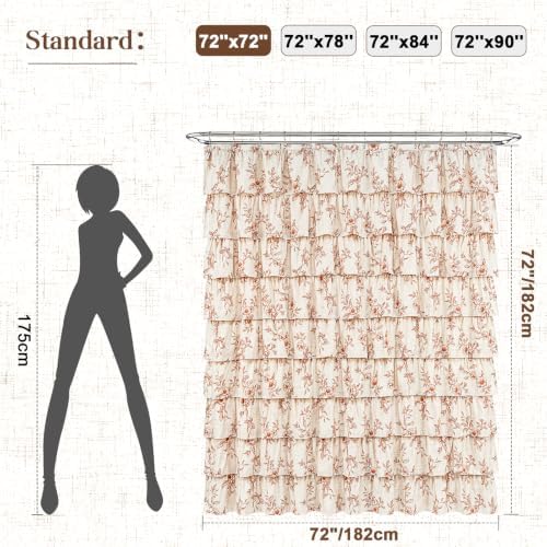 Yinhua Fall Ruffle Shower Curtains for Bathroom with Floral, 72" Wx72 L