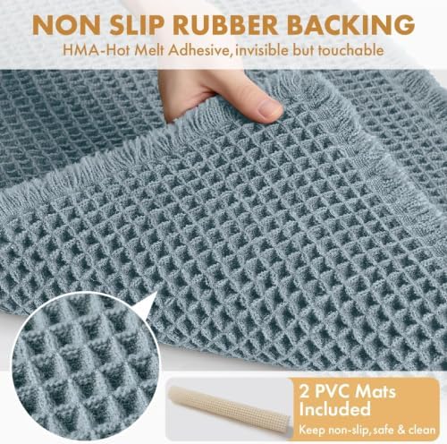 MIULEE Set of 2 Waffle Bathroom Rugs Boho Bath Mat Dusty Blue 17x24 Inch