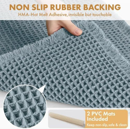 MIULEE Set of 2 Waffle Bathroom Rugs Boho Bath Mat Dusty Blue 17x24 Inch