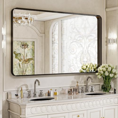 VooBang Bathroom Mirror 30"x56", Black Gorgeous Deep Frame Wall Mirror