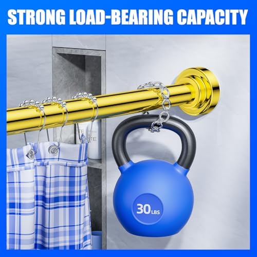 Ausemku Shower Curtain Rod - 32-43 Inch Rustproof Tension Rod, Non-Slip Spring Design, No Drilling Adjustable Curtain Rod for Bathroom, Kitchen, and Closet（Gold）