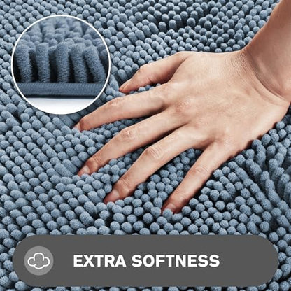 Bathroom Runner Rug 47 x 17 Inch – Long Bath Mat | Absorbent and Washable Thick Chenille Bath Rug Non-Slip Runner Rug for Bathroom, Shower, Sink(Blue)