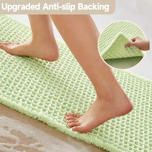 TYUU Waffle Runner Rug Bathroom, Long Boho Bath Mat, 72x24 Pale Green