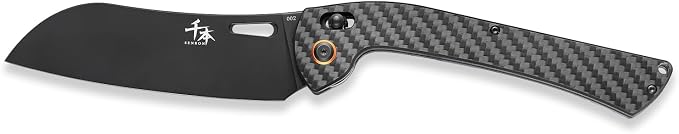 SENBON foldable chef's knife, AUS-8 stainless steel with black titanium plating, carbon fiber handle with back clip, portable outdoor folding Santoku knife