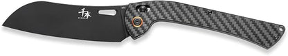 SENBON foldable chef's knife, AUS-8 stainless steel with black titanium plating, carbon fiber handle with back clip, portable outdoor folding Santoku knife