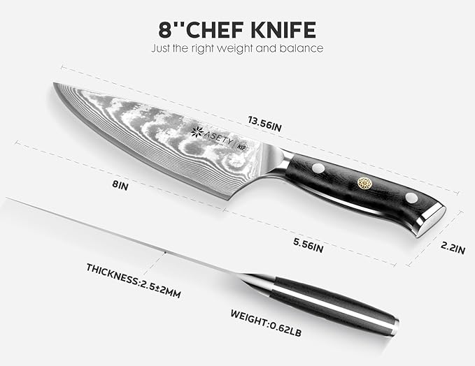 Damascus Chef Knife: 8-inch Razor-Sharp Japanese Chef Knife with VG10 Steel Core, Full Tang G10 Handle, NSF Food-Safe Professional Kitchen Knife with Sheath, Knife for Men Women, Fathers day