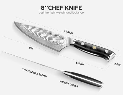 Damascus Chef Knife: 8-inch Razor-Sharp Japanese Chef Knife with VG10 Steel Core, Full Tang G10 Handle, NSF Food-Safe Professional Kitchen Knife with Sheath, Knife for Men Women, Fathers day